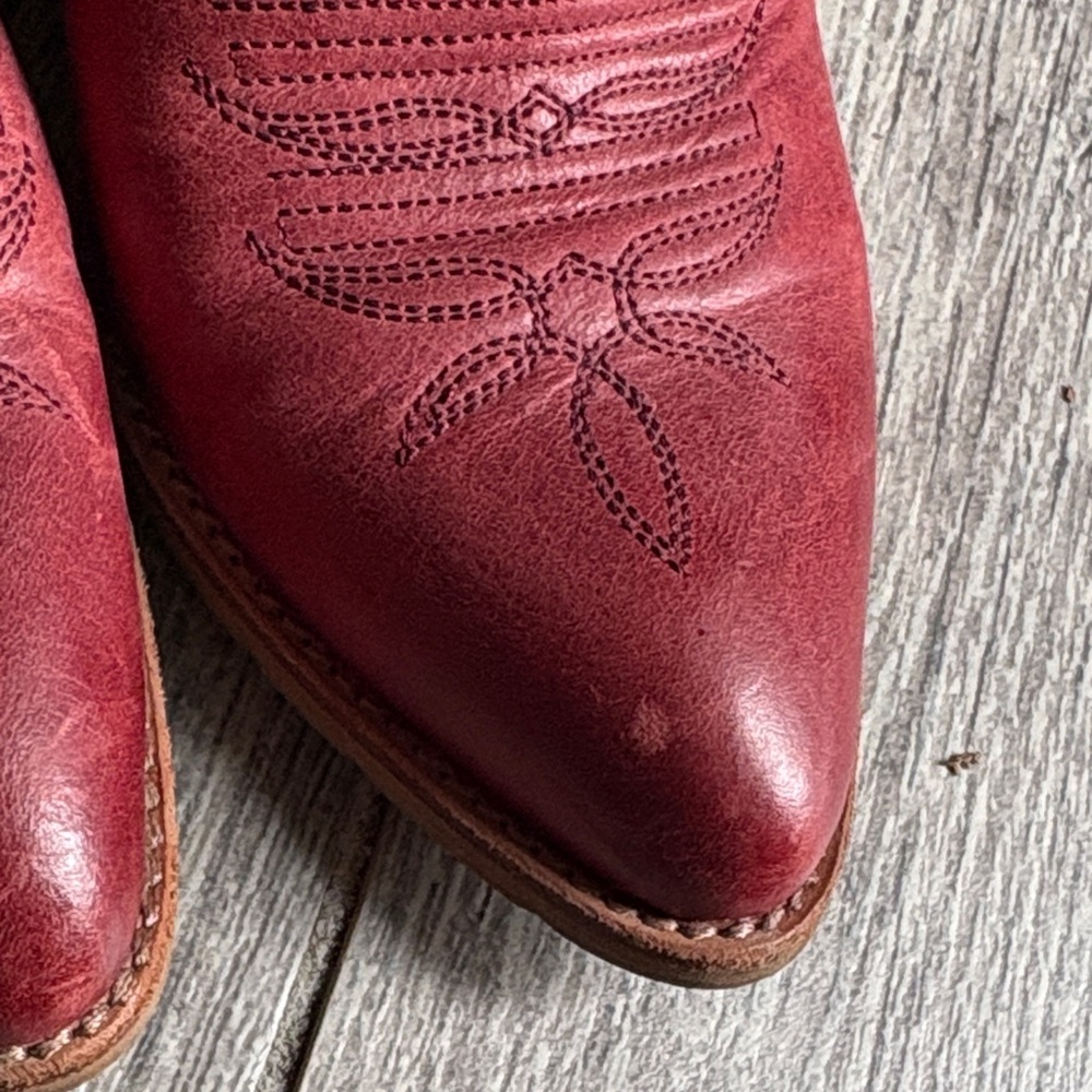 Dolce Vita Red Leather Pointed Ankle Boots with Decorative Buttons - Picture 7 of 12